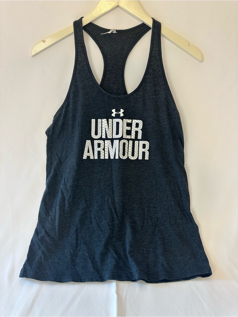 Under Armour Navy Racerback Muscle Tank with White Logo